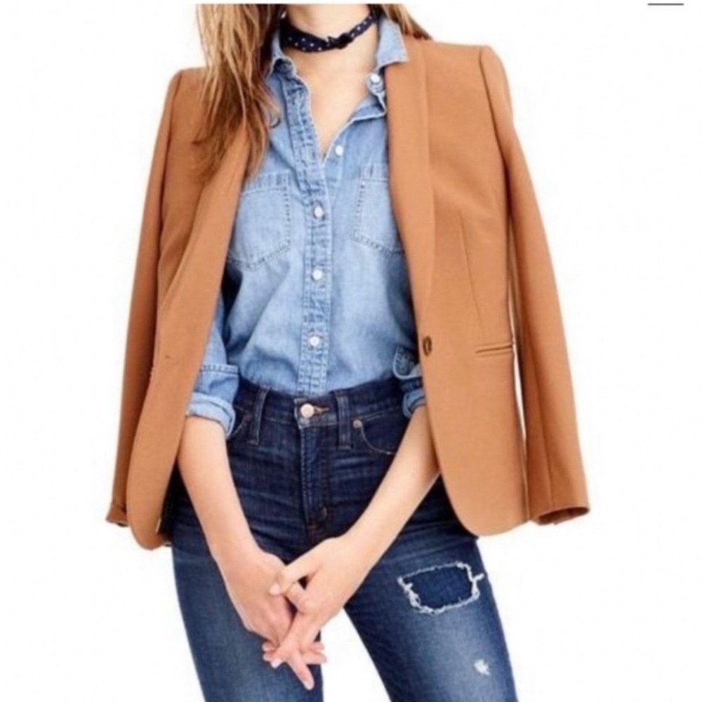 J.Crew Parke Blazer Camel Brown Wool Blend Single Button Jacket Size 24